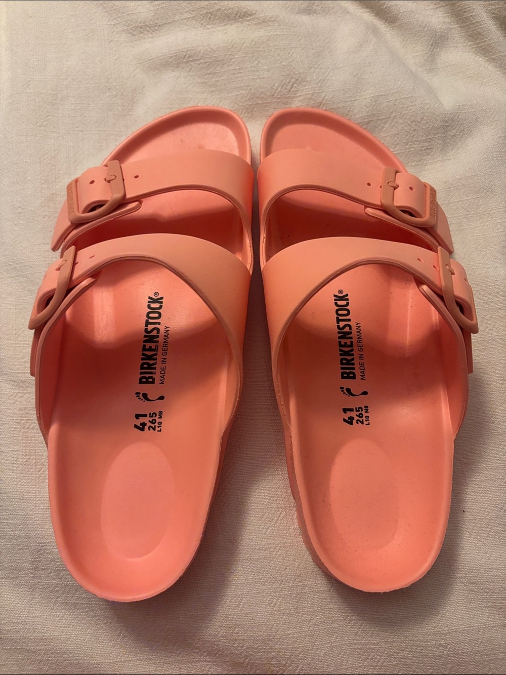 Birkenstock Two-Strap EVA Slides in Coral